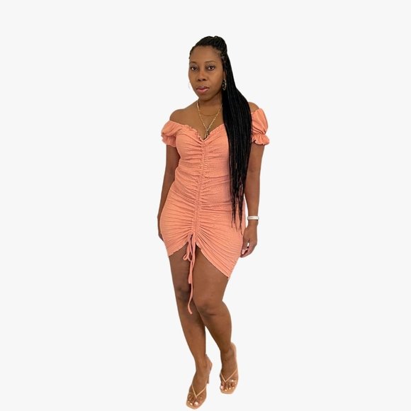 (NWT) Smocked Ruched Dress (Midi or Mini) - Salmon - Picture 1 of 7